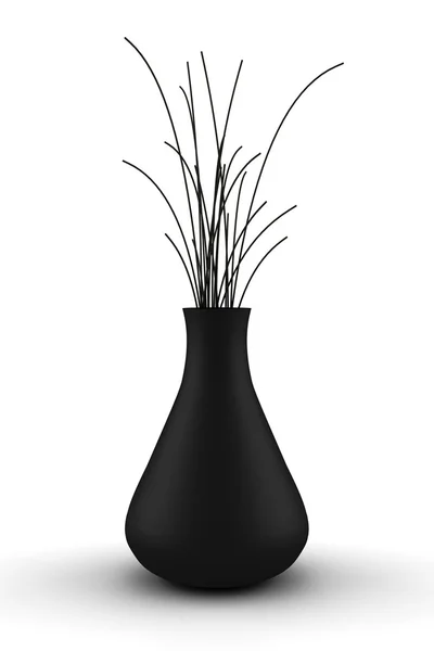 Izole kuru odunlar ile siyah vazo — Stok fotoğraf