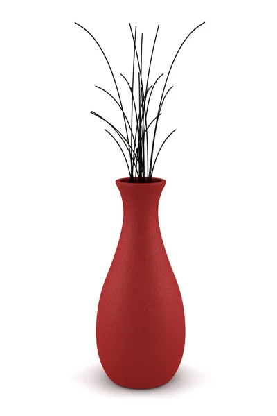 白で隔離される乾燥した木材と赤の花瓶 — ストック写真