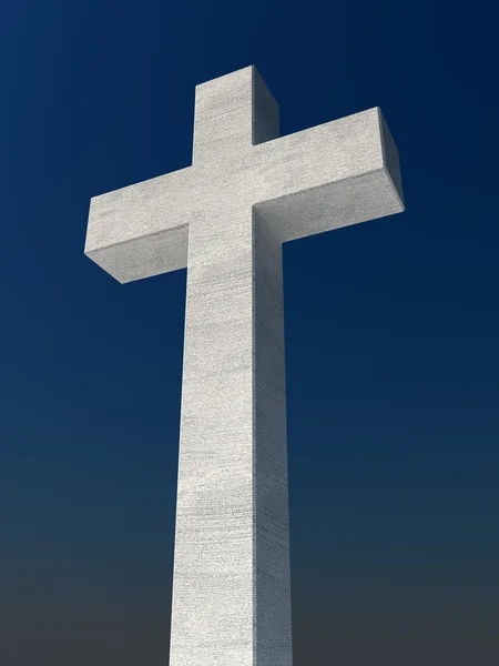 White cross on blue sky background — Stock Photo, Image