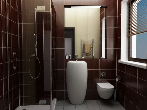 Современная ванная комната с коричневой плиткой — стоковое фото