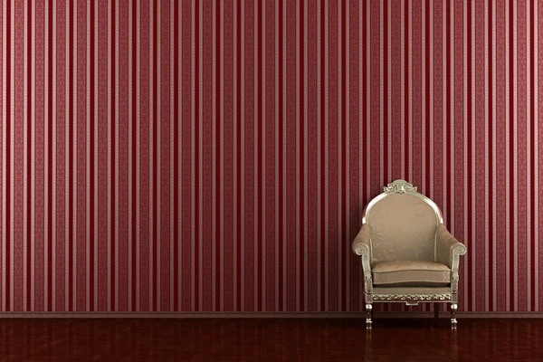 Poltrona clássico na frente da parede vermelha — Fotografia de Stock