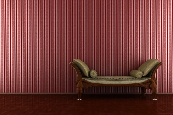 Sofá clásico frente a la pared roja —  Fotos de Stock