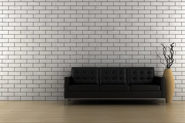 Schwarzes Sofa und Vase mit trockenem Holz — Stockfoto