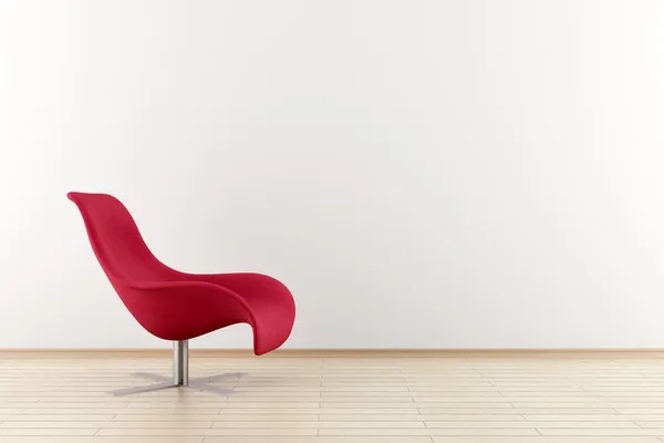 Beyaz duvar önünde kırmızı koltuk — Stok fotoğraf
