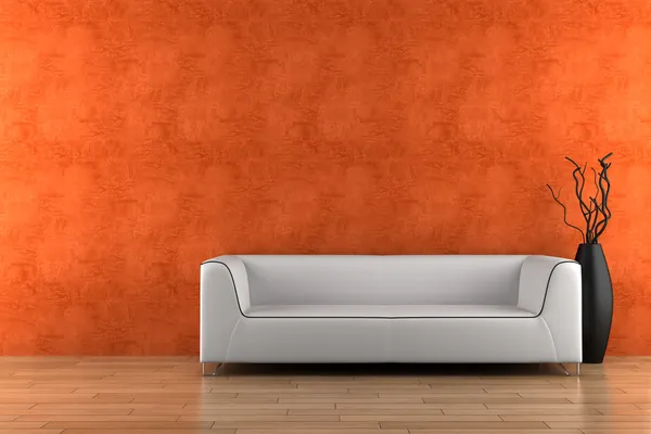Weißes Sofa und Vase mit trockenem Holz — Stockfoto