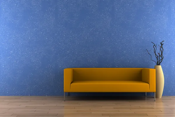 Orangefarbenes Sofa und Vase mit trockenem Holz — Stockfoto