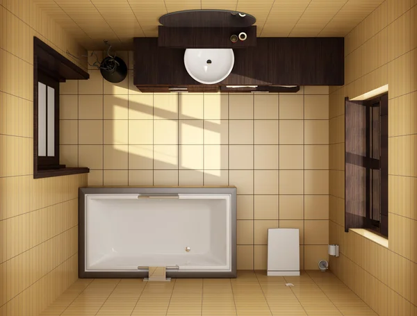 Salle de bain de style japonais avec tuiles brunes — Photo