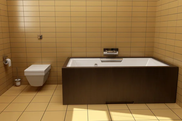 Japanese style bathroom with brown tiles — Stock Photo, Image