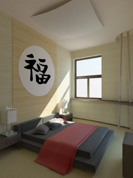 Сучасна спальня готелю в японському стилі — стокове фото