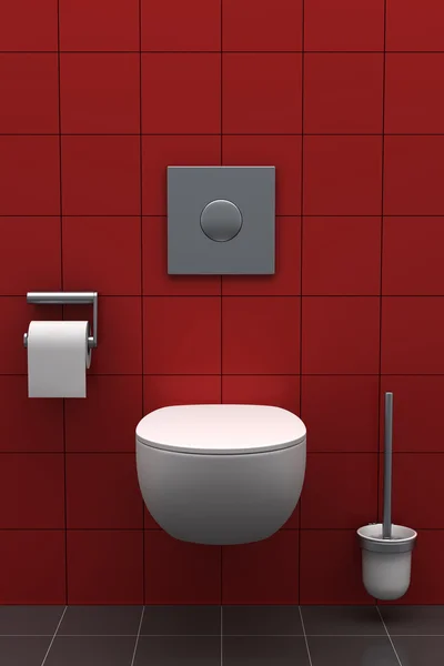 Duvar üzerinde kırmızı zemin ile modern tuvalet — Stok fotoğraf