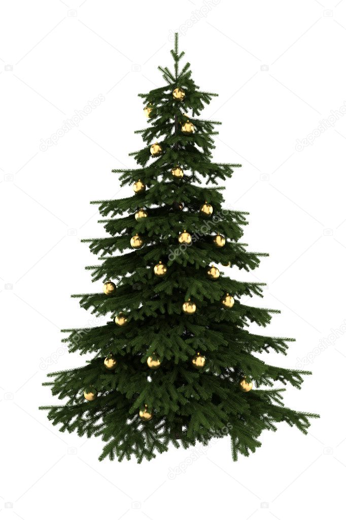 Christmas tree with gold balls isolated