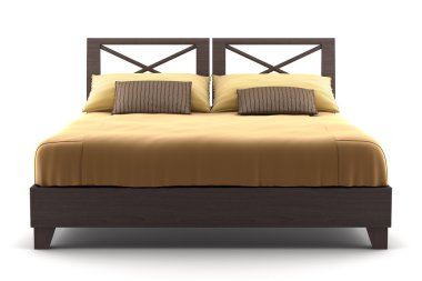 Brown wooden bed isolated on white clipart
