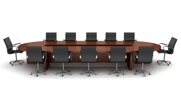 Mesa de reunión marrón con sillas negras — Foto de Stock