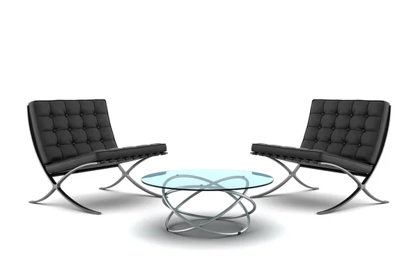 Dos sillones negros con mesa aislada — Foto de Stock