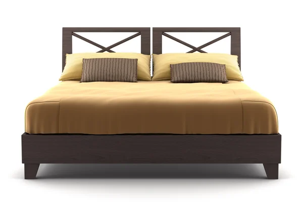 Καφέ ξύλινο κρεβάτι που απομονώνονται σε λευκό — Φωτογραφία Αρχείου