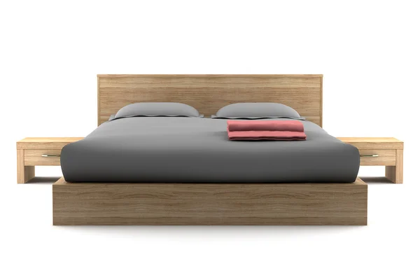 Bruin houten bed geïsoleerd op wit — Stockfoto