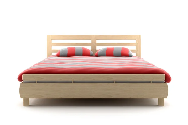 Dřevěná postel izolované na bílém pozadí — Stock fotografie