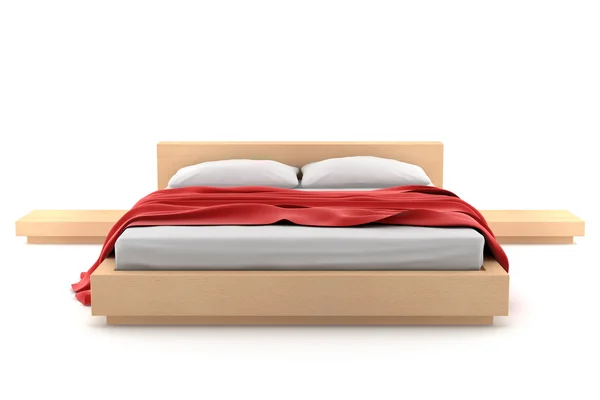 白い背景に隔離された木製のベッド — ストック写真