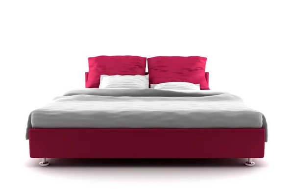 Rotes Bett isoliert auf weißem Hintergrund — Stockfoto