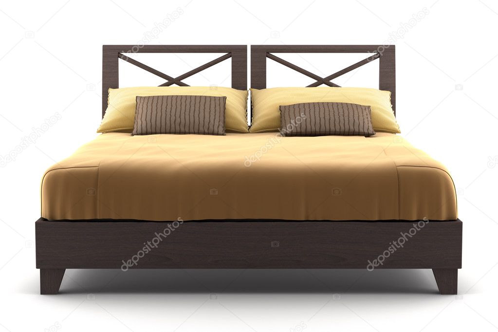 Brown wooden bed isolated on white