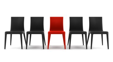 Red chair among black chairs isolated clipart