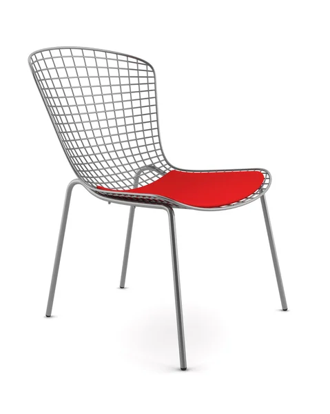 Cadeira metálica com travesseiro vermelho isolado — Fotografia de Stock