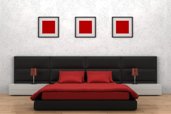 Moderne slaapkamer met witte muur — Stockfoto
