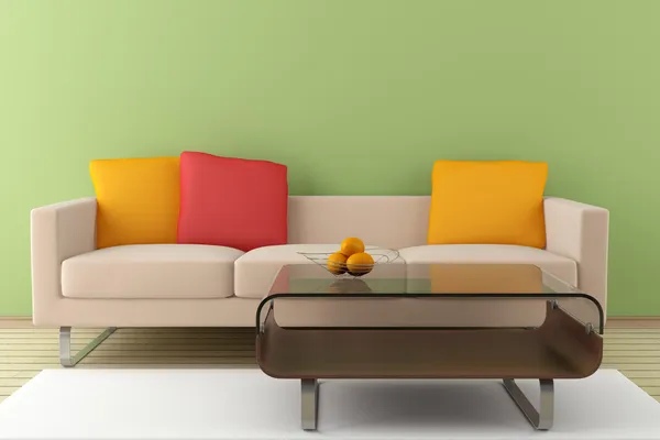 Interior moderno com sofá bege — Fotografia de Stock