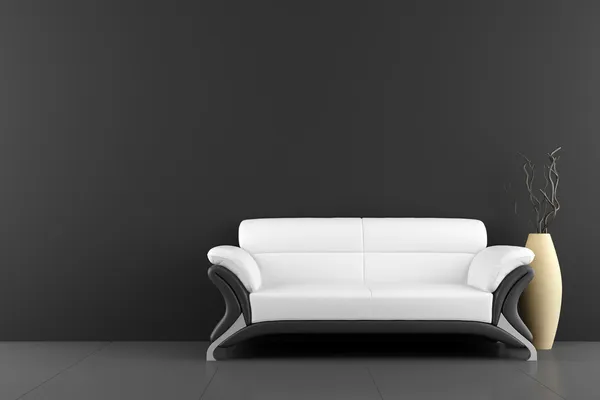 Weißes Sofa und Vase mit trockenem Holz Stockfoto