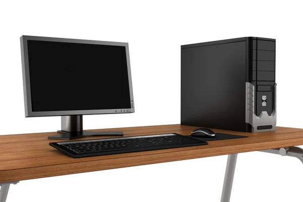 PC su tavolo isolato su sfondo bianco — Foto Stock