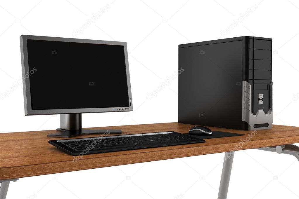 Pc on table isolated on white background
