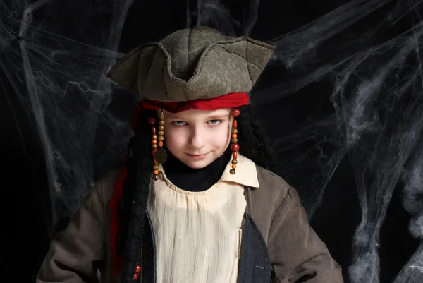 Kis fiú visel kalóz jelmez — Stock Fotó