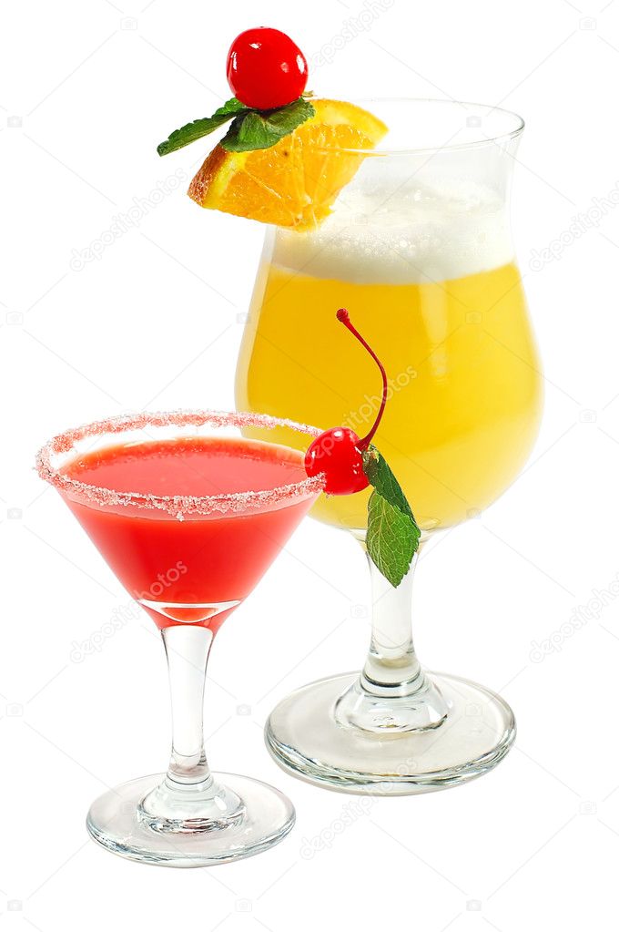 Cocktail with a lemon and a cherry