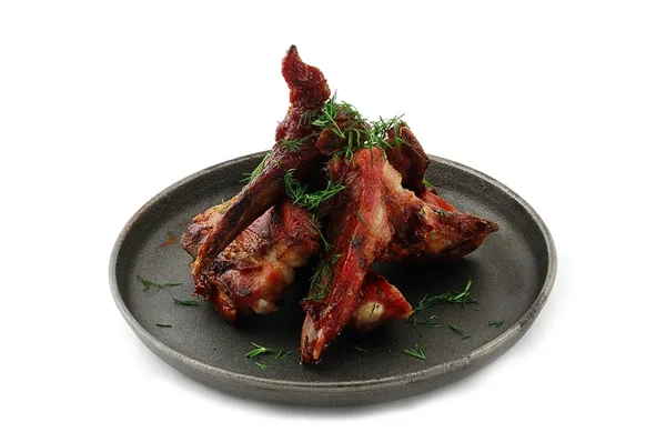 Vlees op een koekenpan — Stockfoto
