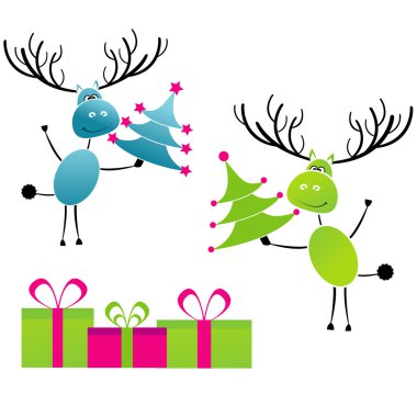 Two Christmas reindeer with gifts clipart