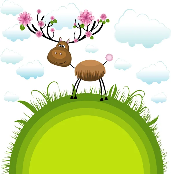 Spring reindeer . Vector Illustration — Stock Vector