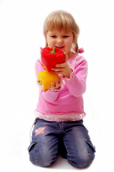 Girl with paprika's — Stock Photo, Image