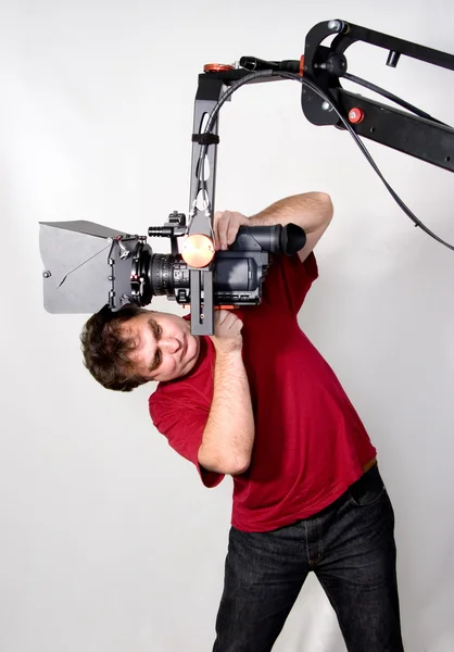 Kameramies työskentelee nosturin kanssa — kuvapankkivalokuva