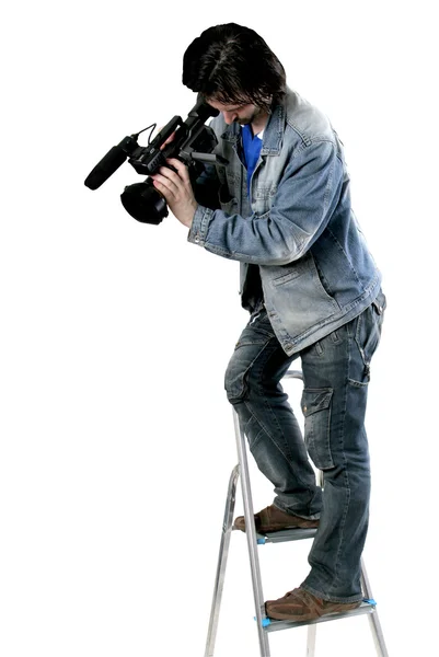 Isolated working cameraman — Stock Photo, Image