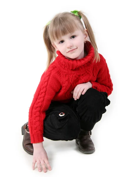 Girl in red cardigan — Stock Photo, Image