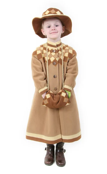 Happy girl in brown coat — Stock Photo, Image