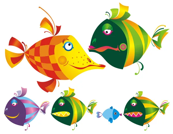Reihe von farbigen lustigen Fischen. lizenzfreie Stockillustrationen