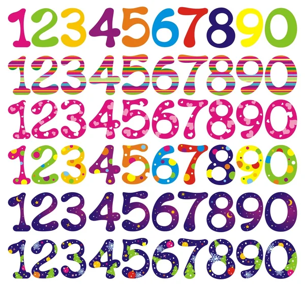 Number set with abstract patterns. — Stock Vector