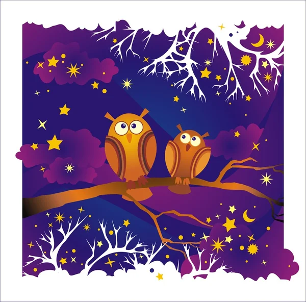 Night background with owls — Stock Vector