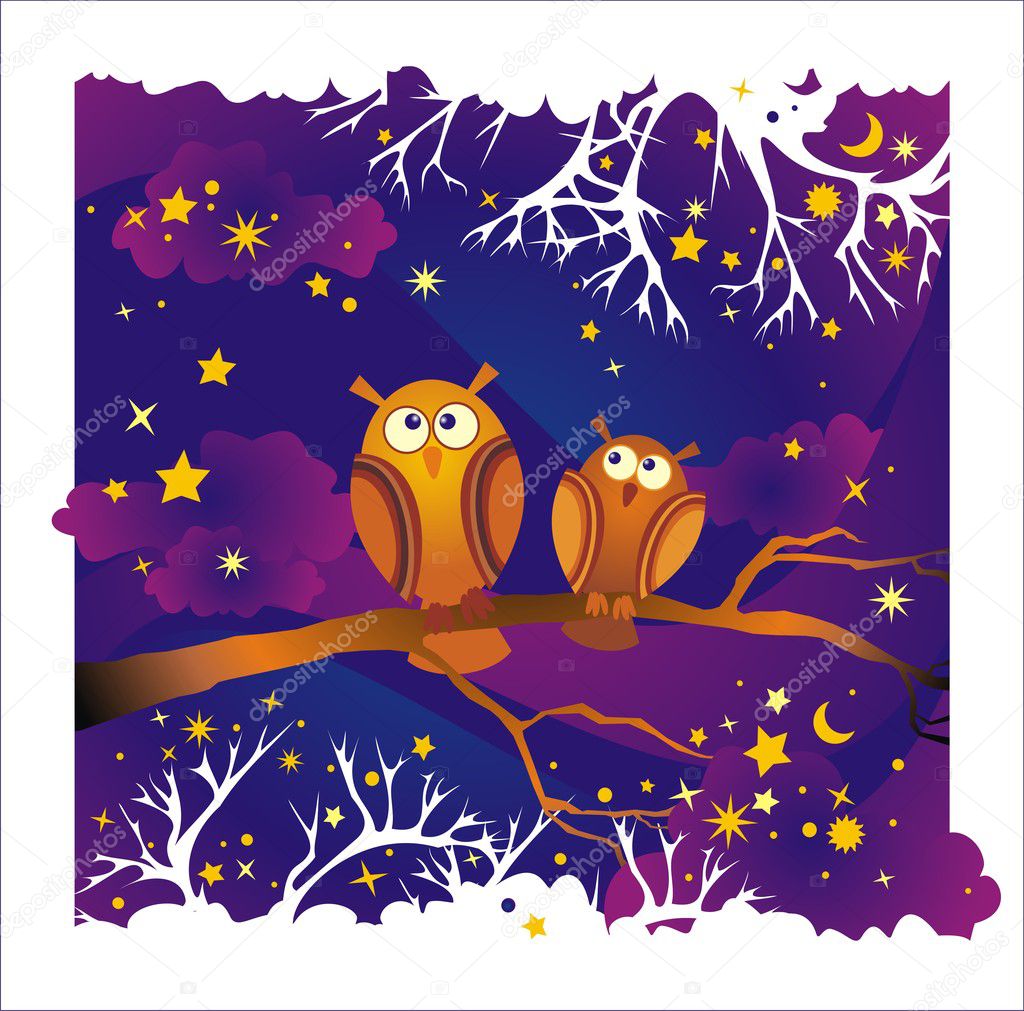 Night background with owls