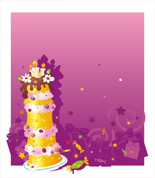 Fondo de cumpleaños con pastel — Vector de stock