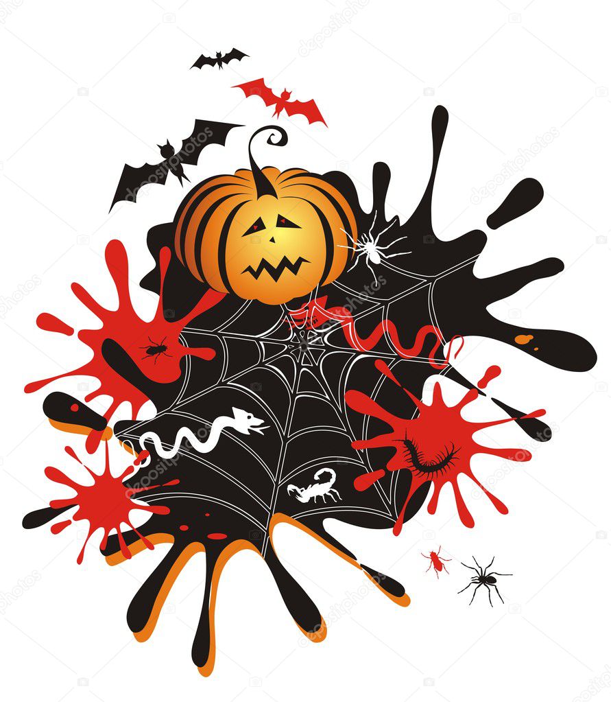 Halloween background with pumpkin, blots