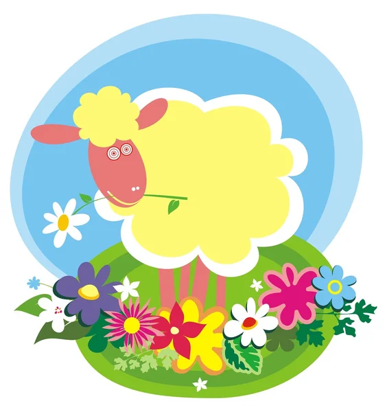 Sevimli küçük koyun ile kırsal arka plan — Stok Vektör