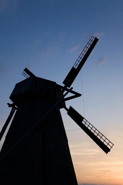 stock image Silhouette of an old windmill