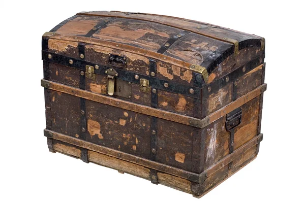 Antique wooden trunk on white — Zdjęcie stockowe